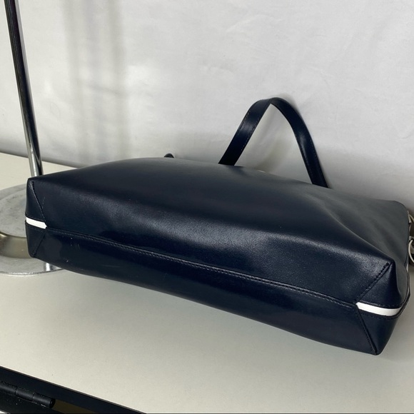 Preston & York Navy Blue & White Silvertone Chain Handle Handbag Purse - Picture 5 of 9